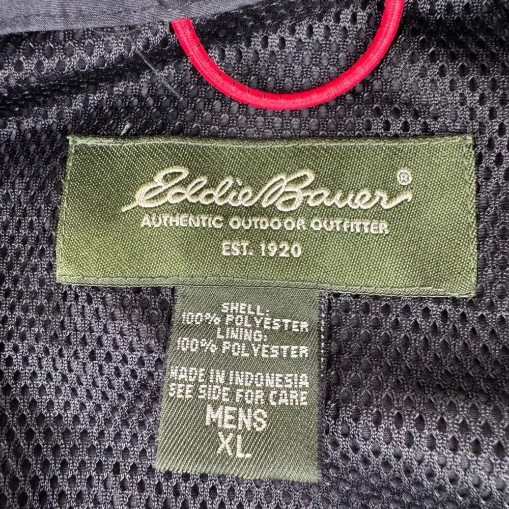 Eddie Bauer Windbreaker Mens XL Black Full Zip Packable Hood Mesh Lined Jacket